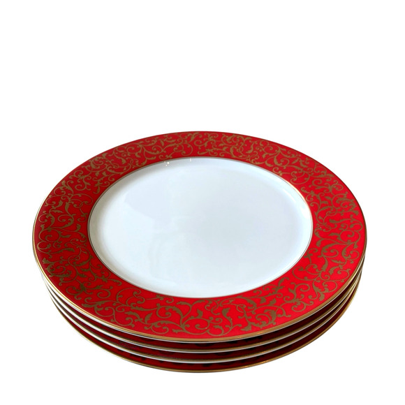 Mikasa Parchment Red Dinner Plates 11in Set of 4 Fine Porcelain NEW - Picture 5 of 16